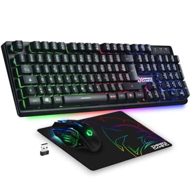 Empire Gaming - Armor RF800 Pack Clavier Souris Gaming Rechargeable sans Fil AZERTY (Français-Layout) RGB avec Tapis de Souris -Clavier 2.4G -Souris 4800 DPI -PC PS4 PS5 Xbox One/Series Mac - Noir