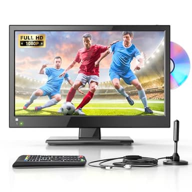 Desobry TV 16 Pouces 1080P avec Lecteur DVD intégré Support DVB-T2 HDMI USB, Petite Television pour Chambre/Maison/Cuisine, TV 12v pour Camping Car/Camping/Caravane/Motorhome