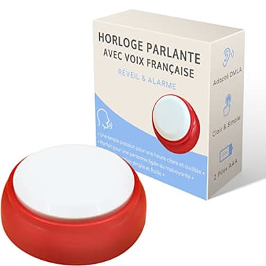 Rissler Horloge Parlante - Voix Française Claire - pour Alzheimer, Malvoyante ou Personne Agée - Idée Cadeau pour Grand Père - avec Réveil Alarme sonore pour Senior (Rouge et Blanc)