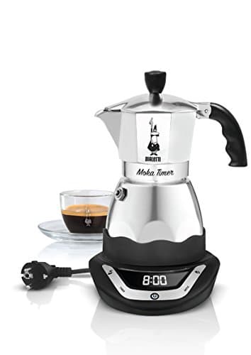 Bialetti - 6093 - Easy Timer - Cafetière Italienne Electrique en Inox - 6 Tasses - Noir/Gris - 270 ml