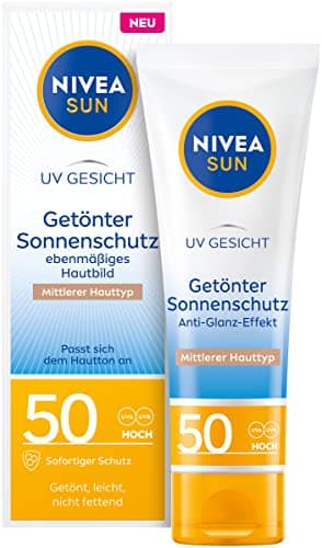 NIVEA SUN Crème solaire teintée pour le visage SPF 50 - Crème solaire matifiante pour le visage - Crème solaire teintée pour peaux moyennes - Protection solaire matifiante teintée (50 ml)