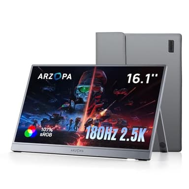 ARZOPA Moniteur Portable 16,1" 2,5K 180 Hz Écran Portable Gaming QHD 2560×1440 107% sRGB HDR10,Design Mince, Compatible PS5, Xbox, Switch, PC, Mac - Z3FC Gris