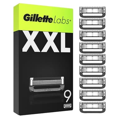 Gillette Labs Lot De 9 Recharges De Rasoir Pour Hommes, AUTHENTIQUES, A 5 Meilleures Lames De La Marque, Barre Exfoliante Pour Un Rasage Doux Et Efficace, Compatibles Avec Les Manches GilletteLabs
