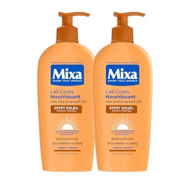 Mixa - Lot de 2 Autobronzant - Lait Corps Effet Soleil peaux mates 250ml - Hâle Doré Naturel Progressif et Uniforme