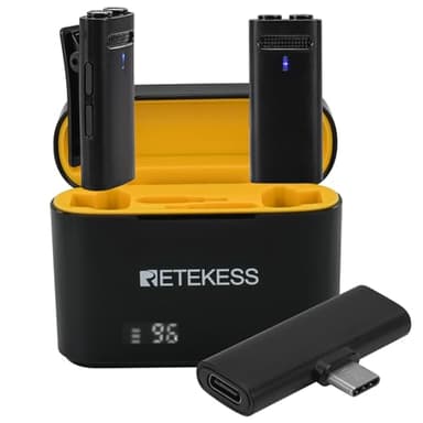 Retekess TG103 Micro Cravate sans Fil, Plug&Play (2TX+2RX), Réduction Intelligente du Bruit DSP, Deux Capsules de Microphone, 7 Heures d'enregistrement, pour Appareils Mobiles