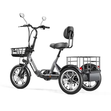 cysum T1 Pro Tricycle électrique pour Adultes, vélo électrique Pliant à 3 Roues, Batterie Lithium 48v 22 ah, 16'' E-Tricycle Homme Femme, 100km d'autonomie