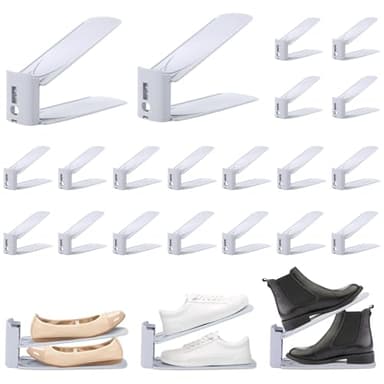 20Pcs Support Chaussures Gain de Place, Rangement Chaussure Réglable à 3 Niveaux, Organisateur Chaussures Antidérapant, Support Chaussures pour Stockage et Affichage les Talons Hauts, Sport, Tongs