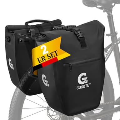 GUOOTU Ensemble de 2 sacoches de vélo pour porte-bagages de 48 L, en bâche, sacoche de porte-bagages arrière avec réflecteurs, avec poignée de transport et bandoulière (Noir 24 L, Ensemble de 2)