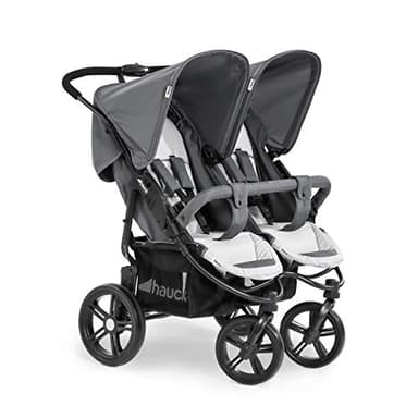hauck Poussette Double pour Jumeaux ou Frères et Sœurs Roadster Duo SLX – Pliable Compacte, Position Allongée – Grand Panier, Grandes Roues – dès la Naissance à 15 kg Chacun (env 3 Ans), Gris Argenté