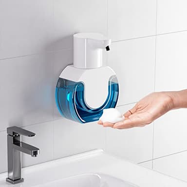 Fantictas 420 ML Distributeur de Savon Automatique, Distributeur Savon Automatique Mural, IPX5 étanche sans Contact Distributeur Savon Mousse avec Capteur Infrarouge, Rechargeable par USB