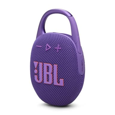 JBL Clip 5, Enceinte Bluetooth ultra-portable, mousqueton intégré, son JBL Pro, basses percutantes, 12 heures d'autonomie, fonction Playtime Boost, résistante à l'eau et à la poussière IP67, en violet