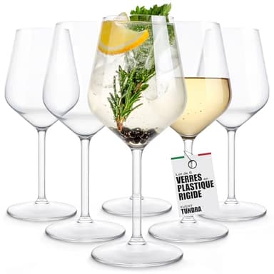 TUNDRA - Lot de 6 Verres à VIN Blanc et Rouge EVENT 33 en Plastique RÉUTILISABLES (Tritan®), 330 ml - Verres à PIED INCASSABLES, BPA-Free, Lavables au Lave Vaisselle, pour VINS et COCKTAILS