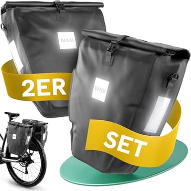 Dansi Sacoches de vélo 20L pour Porte-Bagages, avec bandoulière et poignée, Sacoche de vélo 100% imperméable avec réflecteurs et système de clic, Noir (Lot de 2)