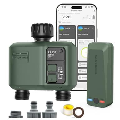 Shrivee Programmateur Arrosage Connecté 2 Voies Automatique WiFi avec RF433 Technologie Programmable Irrigation Timer pour Jardin