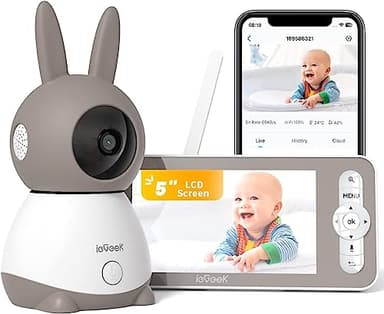 ieGeek Top 2K/5" Qualité Babyphone Caméra Bebe,PTZ 360° Baby Phone Vidéo connecté Smartphone, Visiophone avec Alertes Intelligentes/Vision Nocturne/Suivi Automatique