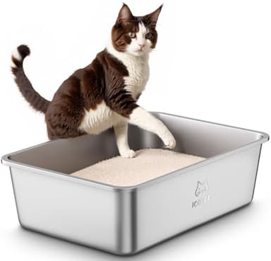 Bac Litiere pour Chat en INOX, Bac à Litière pour Grands Chats, Chatons et Lapins, Caisse Chat Litiere XXL, Litiere Toilette pour Maine Coon, Anti-Adhérent, Anti-Odeurs