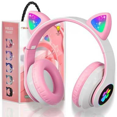 OHAANYY Casque Bluetooth pour Enfants sans Fil,Casque Cat Pliable avec LED Flash Lumières Glow, Enfants Bluetooth 5.0 avec Microphone et Contrôle du Volume, Carte Slot pour PC/Tablettes/TV (5)