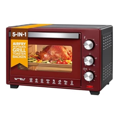 WOLTU Mini Four 28 L, 1600 W, 100-230°C, Minuterie 0-60 min, 3 Modes de Cuisine, Plaque de Cuisson, Grille, Lèchefrite, pour Cuire Rôtir Décongeler Réchauffer, Noir+Rouge