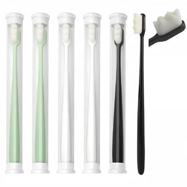 KEUPOK 6 Brosses à Dents Ultra-Souples, Conçues pour les Gencives Sensibles, Brosses à Dents Manuelles à Poils Ultra-Doux et Fins, 20 000 Poils Doux, Adaptées à Tous les Âges, Blanc Noir Vert