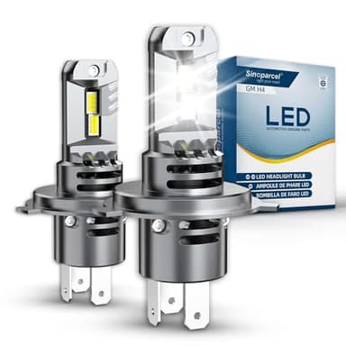 Sinoparcel H4/9003 LED Ampoules Ventilées de Phare, Lampes Anti-erreur Homologuées au Remplacer Halogène pour Voiture, Blanches Froides 6500K, Lot de 2