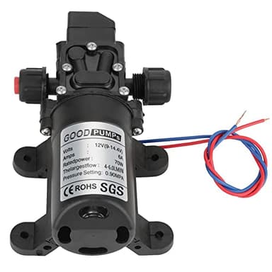 Pompe À Membrane 12V, Pompes À Eau Membrane Haute Pression DC12V 70W Pompe Pulvérisatrice Électrique Auto-Amorçante 6L/Min 0.9Mpa 131Psi, pour Caravane Camping-Car Marin Jardin de Bateaux