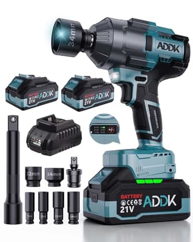 ADWOLT Clé à Chocs Sans Fil 1600Nm, Perceuse à Chocs 1/2" avec 2 x 4,0 Ah Batterie, 6 Vitesses 2600 tr/min, Moteur Sans Balai, LED, Kit avec 6 Embouts, pour camion voiture changement