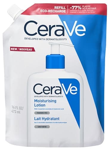 CeraVe - Lait Hydratant Eco Recharge, Nourrit, Hydrate et Aide à Restaurer la Barrière Cutanée, Visage et Corps, Acide Hyaluronique plus 3 Céramides Essentiels, Peau Sèche à Très Sèche, 473 ml