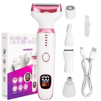 Rasoir Electrique Femmes, 5 en 1 Tondeuse Electrique, Bikini, Aisselles, Jambes, Sourcils et nez Rasoir sec et Humide sans Douleur, USB Rechargeabl