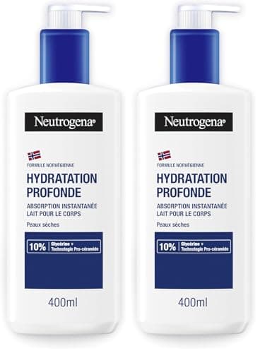 Neutrogena – Lait Corps Hydratation Profonde (flacon-pompe de 400 ml) – Lait pour le corps à absorption rapide pour peaux sèches – Soin corps avec 10% de glycérine et technologie pro-céramide