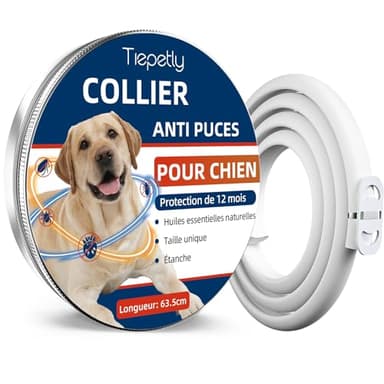 Collier Anti Puces pour Chien Réglable, Élimine Puces, Tiques, Poux, Résistant à l'eau, Huiles Essentielles 100% Naturelles (63.5cm*1)