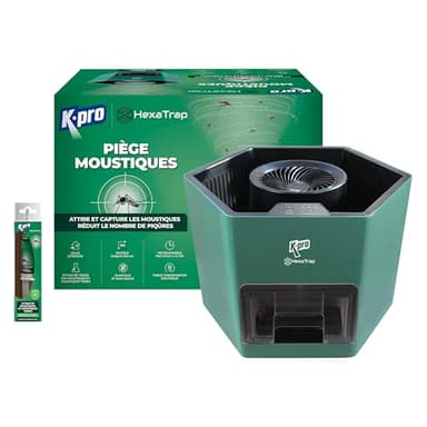 K.PRO Piège à Moustiques Exterieur avec 1 seringue d'attractif. Attire et Capture Les moustiques et Assure 3 Mois de tranquillité jusqu'à 300m². Electrique et Programmable, Silencieux et sans Odeur