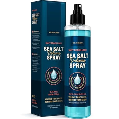 WoldoHealth Spray au Sel Marin 250 ml – Pour plus de volume et de texture, effet plage mat, ne colle pas, parfum unisexe discret, pour cheveux fins, courts et longs