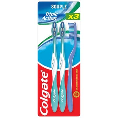 COLGATE - Brosse à dents Triple Action Souple - Nettoyage Interdentaire - Blancheur Naturelle - Haleine Fraîche - Lot de 3 Brosses