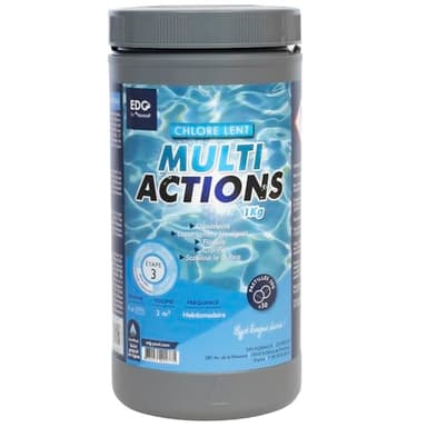 EDG by AQUALUX INTERNATIONAL - Chlore Multi Actions Piscine - Pastilles 20g - Traitement Longue Durée Désinfectant Multi Fonctions - Boite 1 kg