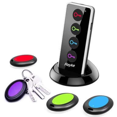 Reyke Localisateur de clés, 80 DB sans Fil RF avec portée de Travail de 39,6 m, télécommande avec Lampe de Poche LED, Support de Base pour clés, Portefeuille, téléphone et Animal Domestique