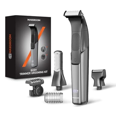 MAXGROOM Tondeuse Corps Homme 3-en-1, Tondeuse Intime Homme IPX6 Étanche, Utilisation Humide et Sèche Rasoir Electriques Hommes, pour Zones Intimes, Barbe et Poitrine, avec Peignes Réglables