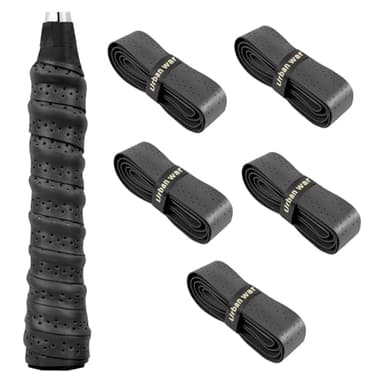 Pevlkawr 5 Surprises Anti-Dérapantes pour Raquettes, Overgrips Perforés Noirs, Absorption Transpiration pour Badminton, Tennis, Squash, Guidon Vélo, Canne à Pêche, Meilleure Adhérence