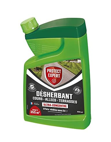 PROTECT EXPERT Désherbant Total Puissant | 800 ml pour 355m² de Surface Traité | Ultra Concentré | Effets Visibles Sous 3h* | | Cours Allées Terrasses |Retour Rapide des Animaux sur les Surfaces