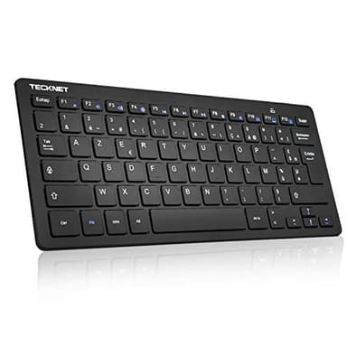 TECKNET Clavier sans Fil Mini 2.4G, Ultra-Mince AZERTY Clavier Batterie Longue Durée avec 12 Raccourcis Multimédias, pour Windows 11 10, PC, Ordinateur Bureau/Portable