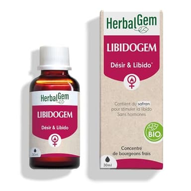 HERBALGEM - Libidogem - Désir & Libido Femme - Naturel - Complément Alimentaire Gemmothérapie Concentrée - Extrait De Bourgeon Frais De Safran - Sans Hormones - Bio - 30 ml
