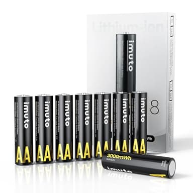 imuto Rechargeables Piles AA (Lot de 8), 3000mWh Double A Pile 1,5V Lithium AA/HR6 Batteries Rechargeables 1600 + Cycles Haute Performance et Longue Durée avec Boîte de Stockage