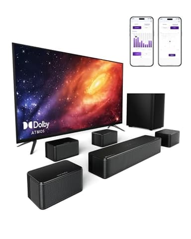 ULTIMEA Barre de Son TV 7.1 avec Dolby Atmos, Contrôle d'App, 4 Enceintes Surround Filaires, Enceintes pour Téléviseur 460W avec Caisson de Basse sans Fil, Home Cinéma Bluetooth 5.3, Poseidon D80