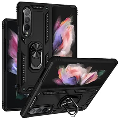 JOYTAG kompatibel Coque Samsung Galaxy Z Fold 3 5G Etui magnétique Support Armure Robuste Antichoc Silicone TPU 360 degré Cas de téléphone de Voiture Bumper-Noir