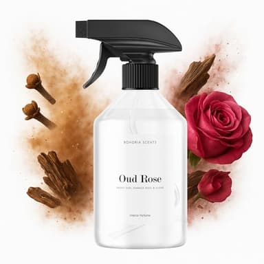 BOHORIA Oud Rose - Parfum d'ambiance luxueux avec rose de Damas - Oud et clou de girofle - Spray parfumé pour la maison, les textiles et la salle de bain - Végétalien - Longue durée - Sans aérosol