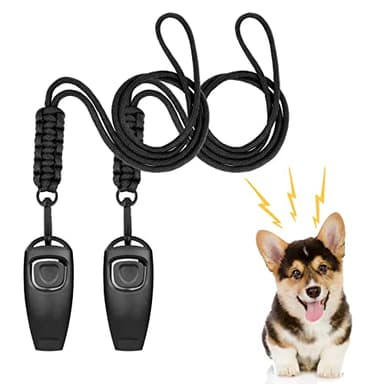 vsshe Sifflet pour Chien, 2 pcs RéGlable Sifflet Ultrason Chien avec Clicker et 2 pcs Cordon, Sifflet Ultrason Chien Anti Aboiement pour Dresser Le Chien, Sifflet Chien Rappel Sifflet Chien Dressage