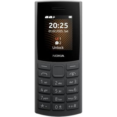 Nokia 105 4G 2e édition (2024) (écran 1,77", batterie amovible de 1450 mAh, mémoire 128 Mo extensible, Bluetooth 5.0, USB Type-C, prise jack 3,5 mm, double SIM, IP54, radio FM) charbon