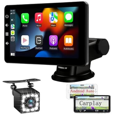 Écran CarPlay Voiture pour Carplay et Andoid Auto sans Fil - 7 Pouces Ecran Tactile avec Mirror Link - Autoradio Portable avec Caméra de Recul, Assistant Vocal/FM/AUX/TF Carte