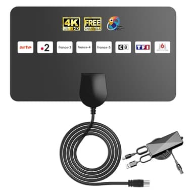 Antenne TV Intérieure HD pour TNT – Installation Facile, Réception Numérique Ultra-Stable pour Chaînes Locales & Nationales, Compatible Smart TV & Téléviseurs HD, Design Compact et Technologie Avancée