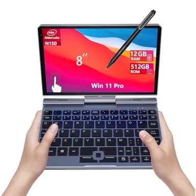 Mini Ordinateur Portable 2 en 1 de 20,3 cm, écran Tactile Rotatif HD, Prend en Charge l'écriture Manuscrite Windows 11 Pro, Petit Ordinateur Portable, N150, 12 Go de RAM, 512 Go SSD, Wi-FI