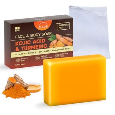Savon Kojic Acid & Savon Curcuma Visage contre les Taches, Éclaircissant & Hydratant – Doux Visage & Corps, Avec Vit. C, Rétinol, Collagène & Ac. Hyaluronique, Sans Parabènes & SLS (100g)